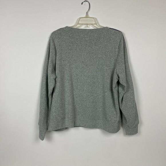 J Crew Sweatshirt Women Large Gray Striped Fleece Pullover Round Neck Athlesure - Picture 2 of 9